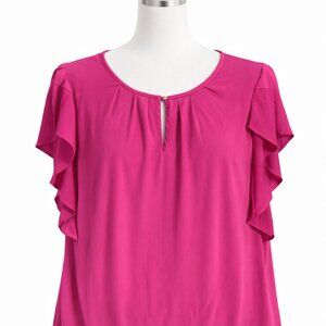💖 Roz & Ali Magenta Ruffle Sleeve Blouse – Size L – Like New 💖